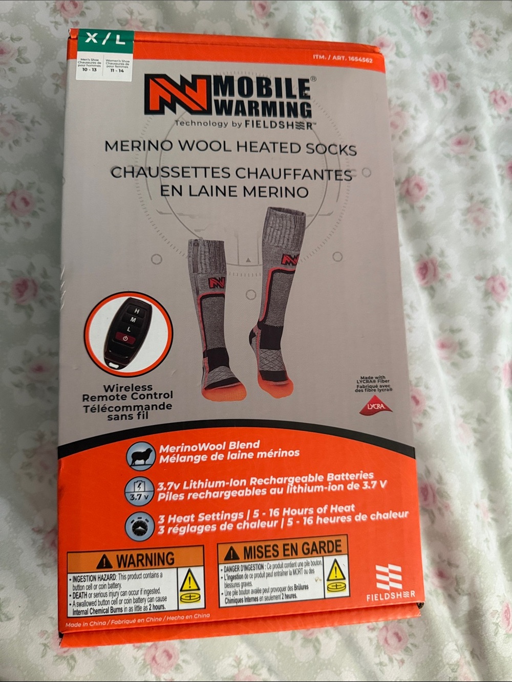 Mobile Warming Merino Wool Heated Socks - Gray & Orange (X/L)